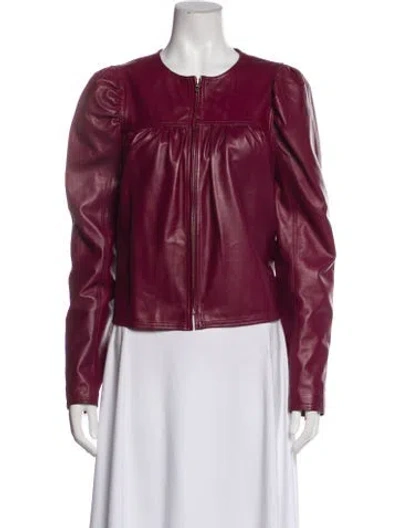 Pre-owned Ulla Johnson Lamb Leather Biker Jacket In Burgundy