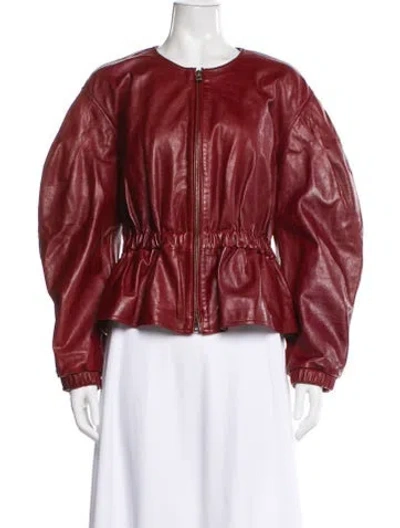 Pre-owned Ulla Johnson Lamb Leather Bomber Jacket W/ Tags In Red