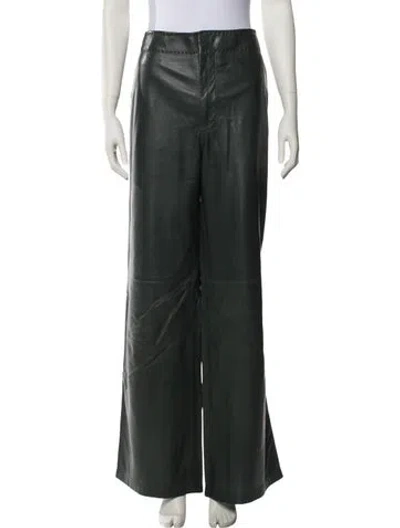 Pre-owned Ulla Johnson Lamb Leather Wide Leg Pants In Green