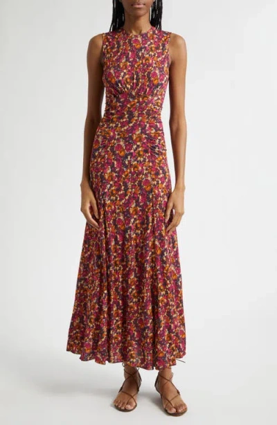Ulla Johnson Lana Floral Print Ruched Sleeveless Maxi Dress In Multi