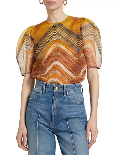 Ulla Johnson Lana Silk Chiffon Top In Golden Palm In Brown