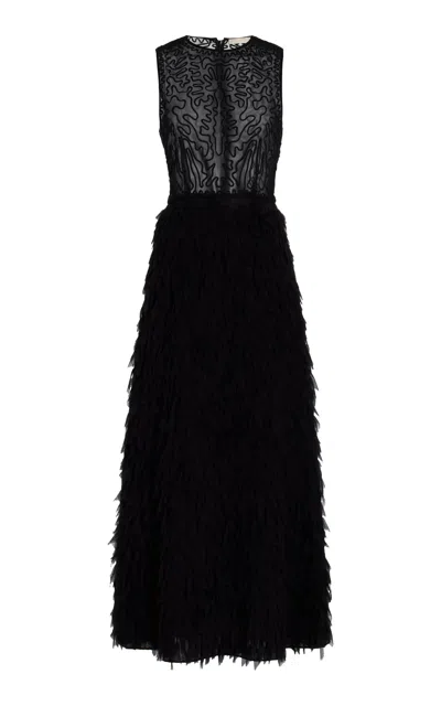 Ulla Johnson Lara Embroidered Tulle Maxi Dress In Black