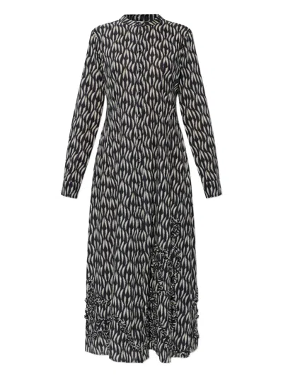 Ulla Johnson Laurentine Ruffled Print Midi Dress In Black
