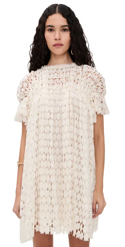 Ulla Johnson Layla Pleated Cotton-blend Lace Mini Dress In Neutral