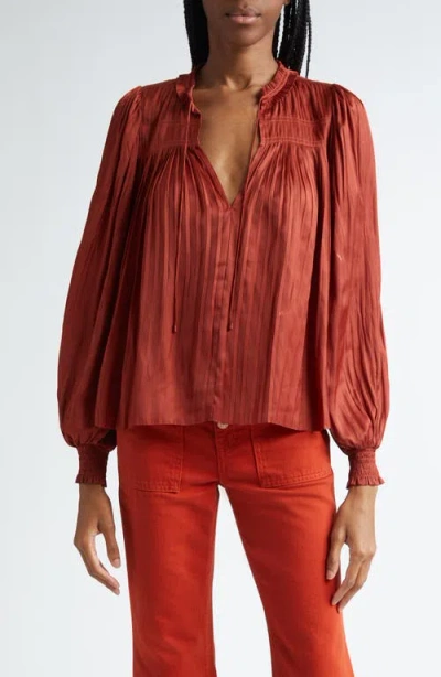 Ulla Johnson Leah Split Neck Satin Top In Tierra
