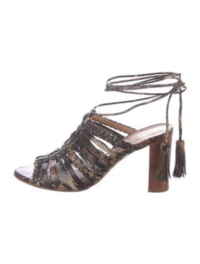 Pre-owned Ulla Johnson Leather Animal Print Gladiator Sandals In Brown