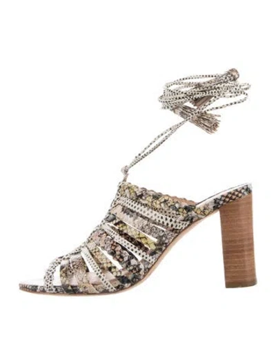 Pre-owned Ulla Johnson Leather Animal Print Gladiator Sandals In White