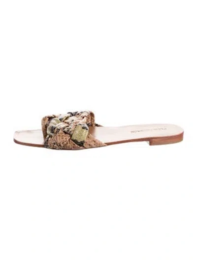 Pre-owned Ulla Johnson Leather Animal Print Slides In Brown