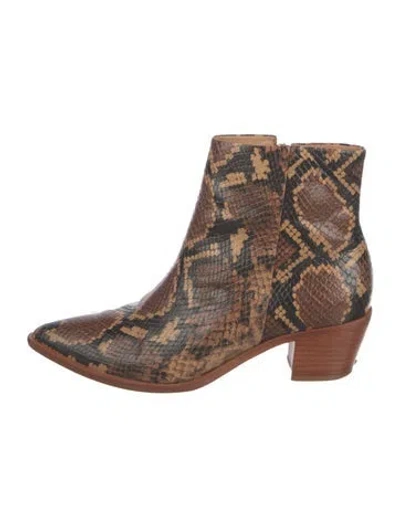 Pre-owned Ulla Johnson Leather Animal Print Western Boots In Brown