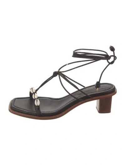 Pre-owned Ulla Johnson Leather Beaded Accents Sandals In Black