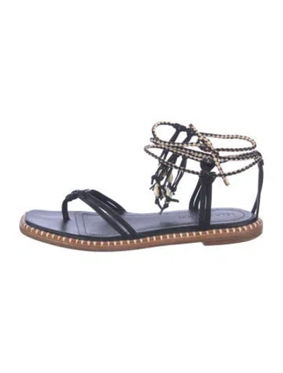 Pre-owned Ulla Johnson Leather Beaded Accents Sandals In Blue