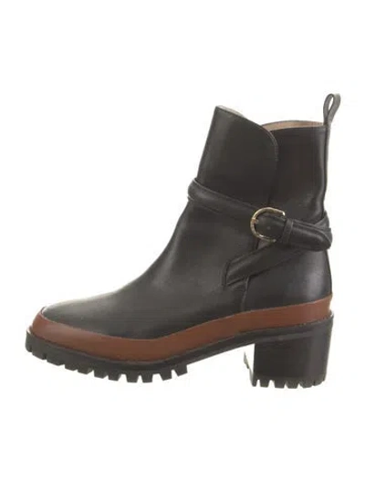 Pre-owned Ulla Johnson Leather Colorblock Pattern Moto Boots In Black