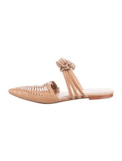 Pre-owned Ulla Johnson Leather Fringe Trim Accent Mules In Neutral