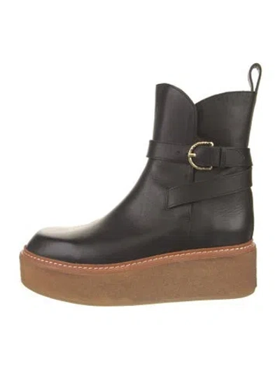 Pre-owned Ulla Johnson Leather Moto Boots In Black