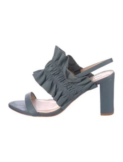 Pre-owned Ulla Johnson Leather Ruffle Embellishment Slingback Sandals In Blue