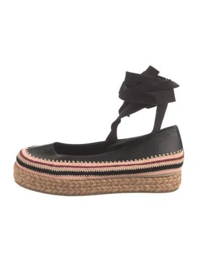 Pre-owned Ulla Johnson Leather Striped Espadrilles In Black