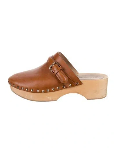 Pre-owned Ulla Johnson Leather Studded Accents Mules In Brown