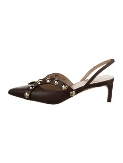 Pre-owned Ulla Johnson Leather Studded Accents Slingback Pumps In Brown