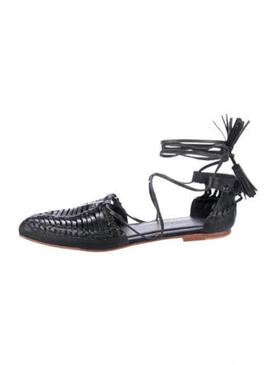 Pre-owned Ulla Johnson Leather Tassel Accents D'orsay Flats In Black