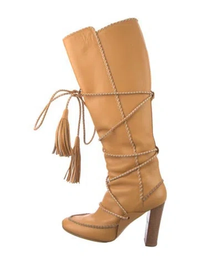 Pre-owned Ulla Johnson Leather Tassel Accents Lace-up Boots In Brown