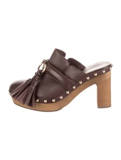Pre-owned Ulla Johnson Leather Tassel Accents Mules In Burgundy