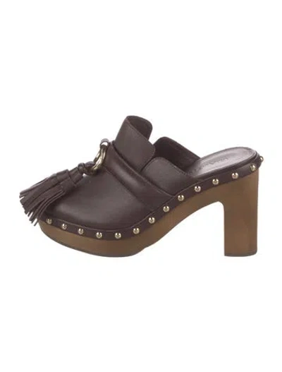 Pre-owned Ulla Johnson Leather Tassel Accents Mules In Burgundy