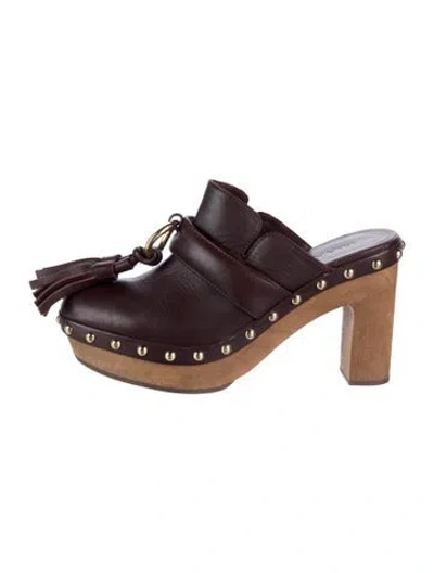 Pre-owned Ulla Johnson Leather Tassel Accents Mules In Burgundy/purple
