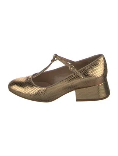 Pre-owned Ulla Johnson Leather T-strap Pumps In Gold