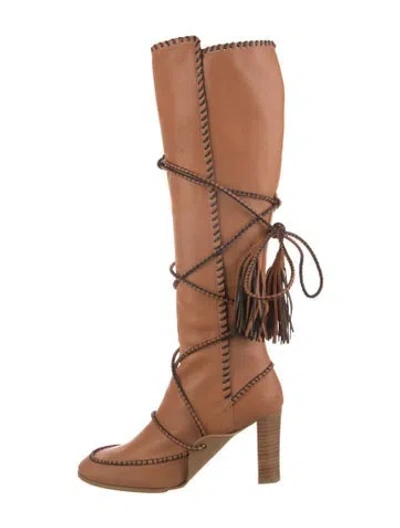 Pre-owned Ulla Johnson Leather Whipstitch Trim Boots In Black/brown/neutrals