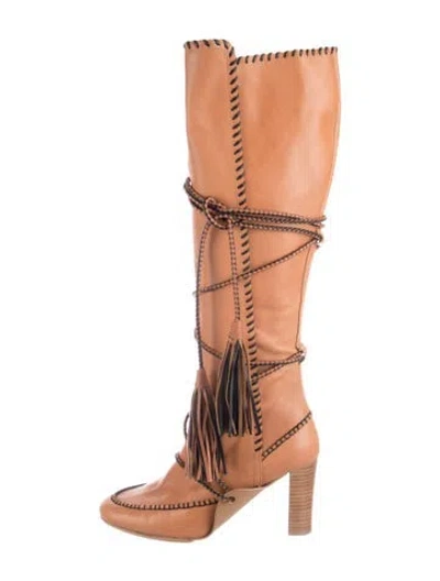Pre-owned Ulla Johnson Leather Whipstitch Trim Boots In Brown