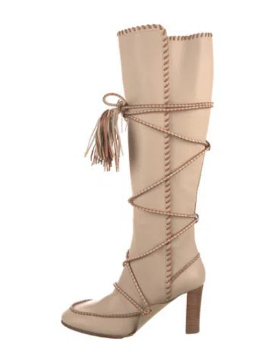 Pre-owned Ulla Johnson Leather Whipstitch Trim Boots In Neutrals