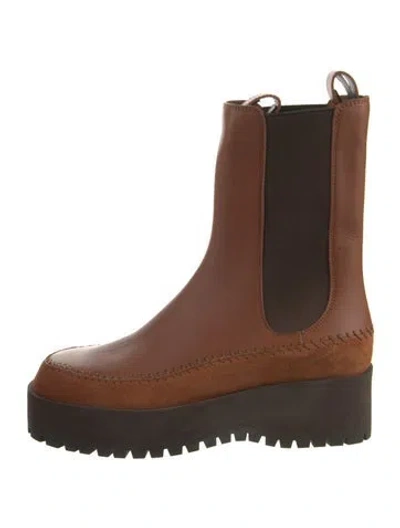 Pre-owned Ulla Johnson Leather Whipstitch Trim Chelsea Boots In Brown