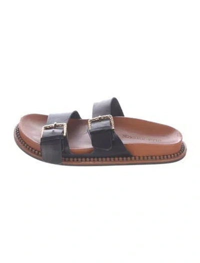 Pre-owned Ulla Johnson Leather Whipstitch Trim Slides In Black