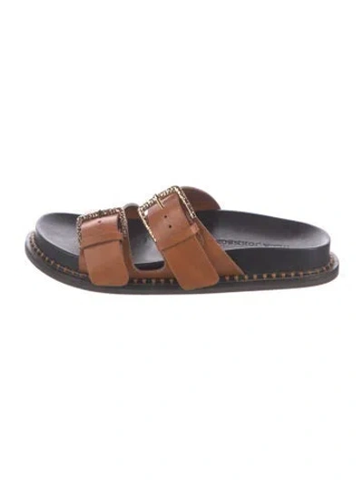 Pre-owned Ulla Johnson Leather Whipstitch Trim Slides In Brown