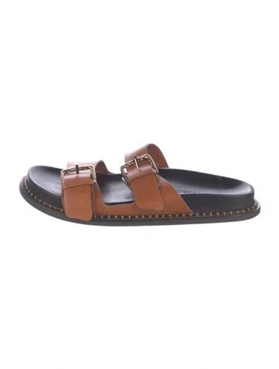 Pre-owned Ulla Johnson Leather Whipstitch Trim Slides In Brown