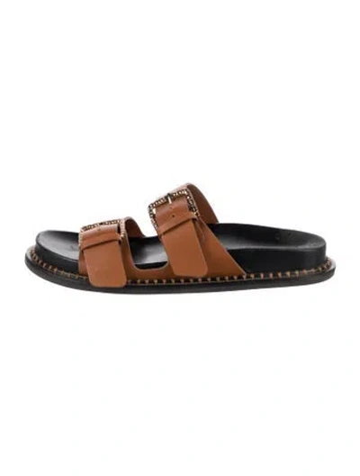 Pre-owned Ulla Johnson Leather Whipstitch Trim Slides In Brown