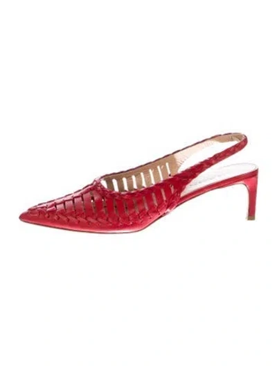Pre-owned Ulla Johnson Leather Whipstitch Trim Slingback Pumps In Red