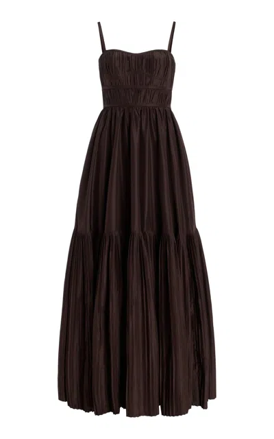 Ulla Johnson Leela Pleated Silk Dress In Brown