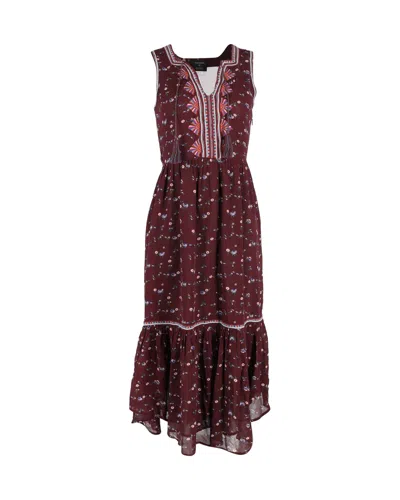 Ulla Johnson Leena Floral Midi Dress In Burgundy Silk In Red