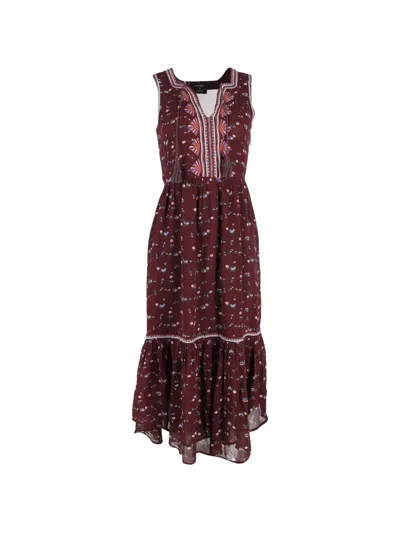 Pre-owned Ulla Johnson Leena Floral-pattern Midi Dress In Red
