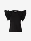 Ulla Johnson Leia Top In Noir In Chiffon Ruffles On The Shoulders