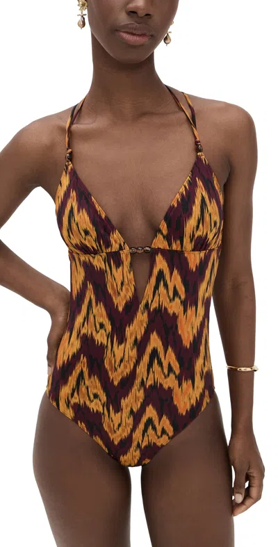 Ulla Johnson Leila Beaded Maillot Terra In Brown