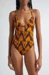 Ulla Johnson Leila Beaded One-piece Swimsuit In Orange