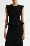 Ulla Johnson Leila Flared Sunburst-knit Top In Noir