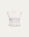 Ulla Johnson Leila Ribbed Ruffle Top In Cowrie