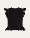 Ulla Johnson Leila Flared Sunburst-knit Top In Noir