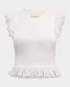 Ulla Johnson Leila Ribbed Ruffle Top In Cowrie