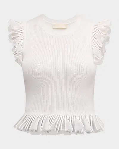 Ulla Johnson Leila Ribbed Ruffle Top In Cowrie