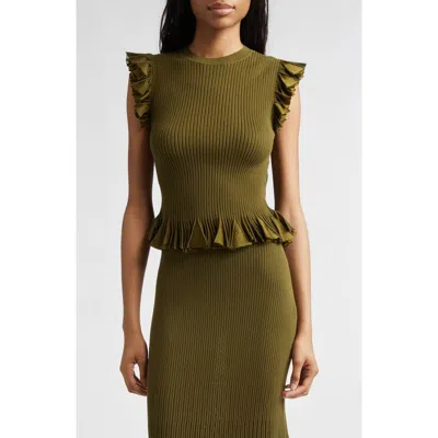 Ulla Johnson Leila Ruffle Cap Sleeve Sweater In Olive