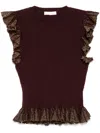 Ulla Johnson Leila Flared Sunburst-knit Top In Red
